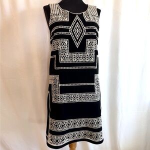 Parker Black and White Embroidered Dress - size Small